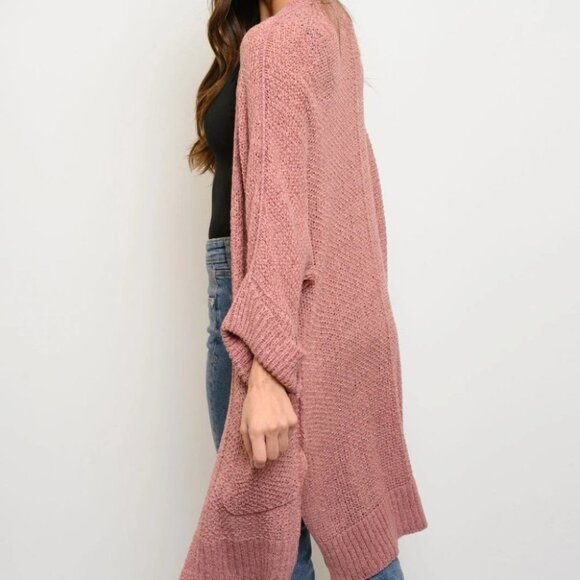 WOMEN'S LONG SLEEVE SIDE SLITS POCKETS CARDIGAN - Picture 3 of 4